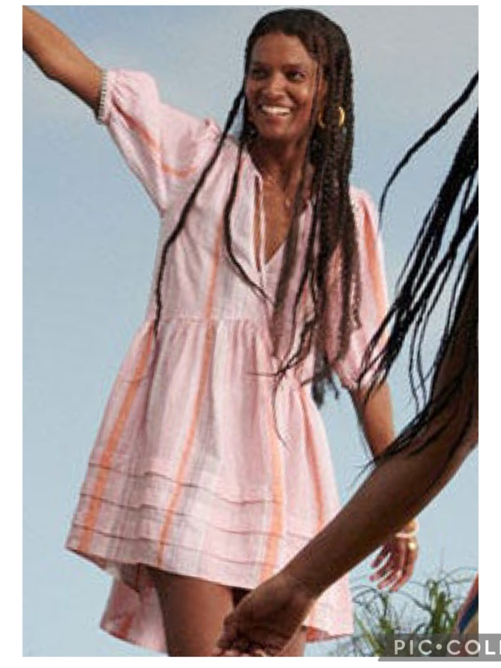 EUC Lemlem X H&M Pink and Orange Striped V-Neck High-Low Linen Dress